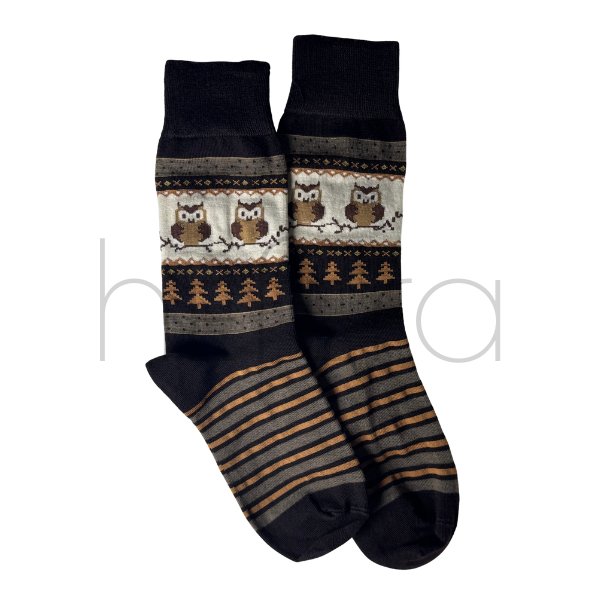 جوراب هفرا مدل جغد قهوهای (پاییزه/زمستانه)