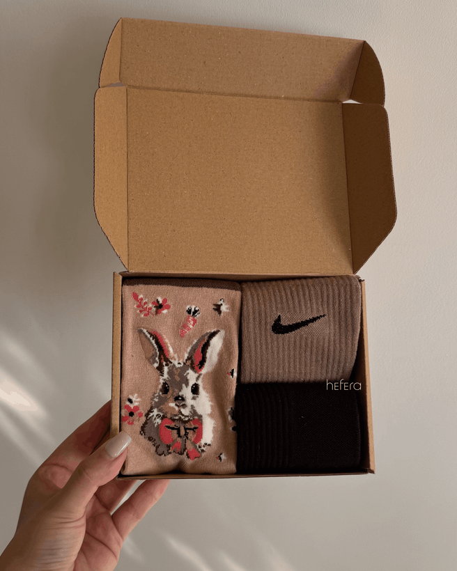 پک سهتایی جوراب قهوهای Rabbit & Nike-هفرا
